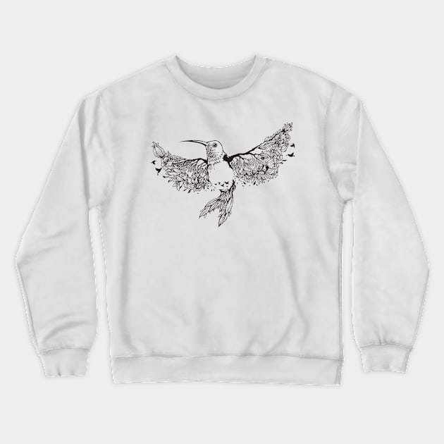 hummingbird with floral background Crewneck Sweatshirt by Mako Design 